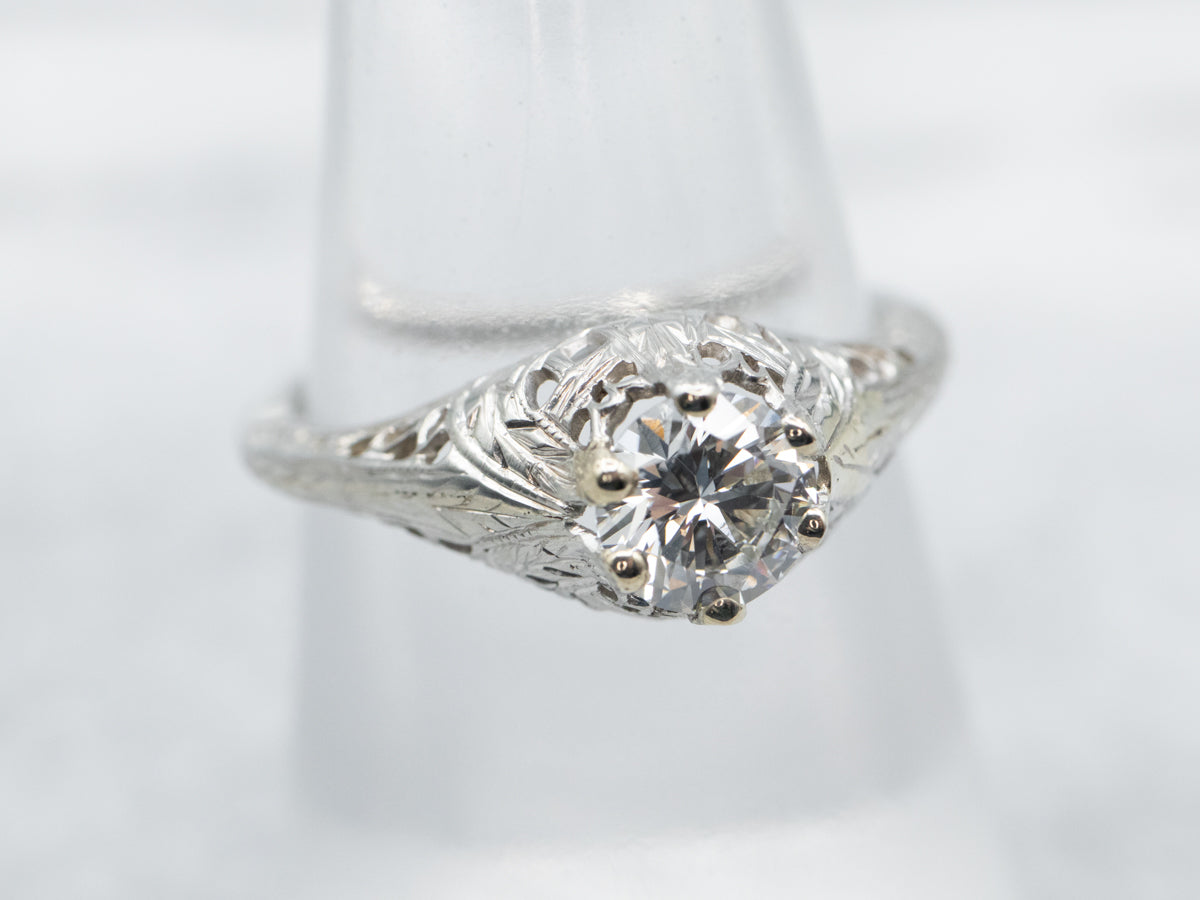 White Gold Art Deco Diamond Solitaire Engagement Ring