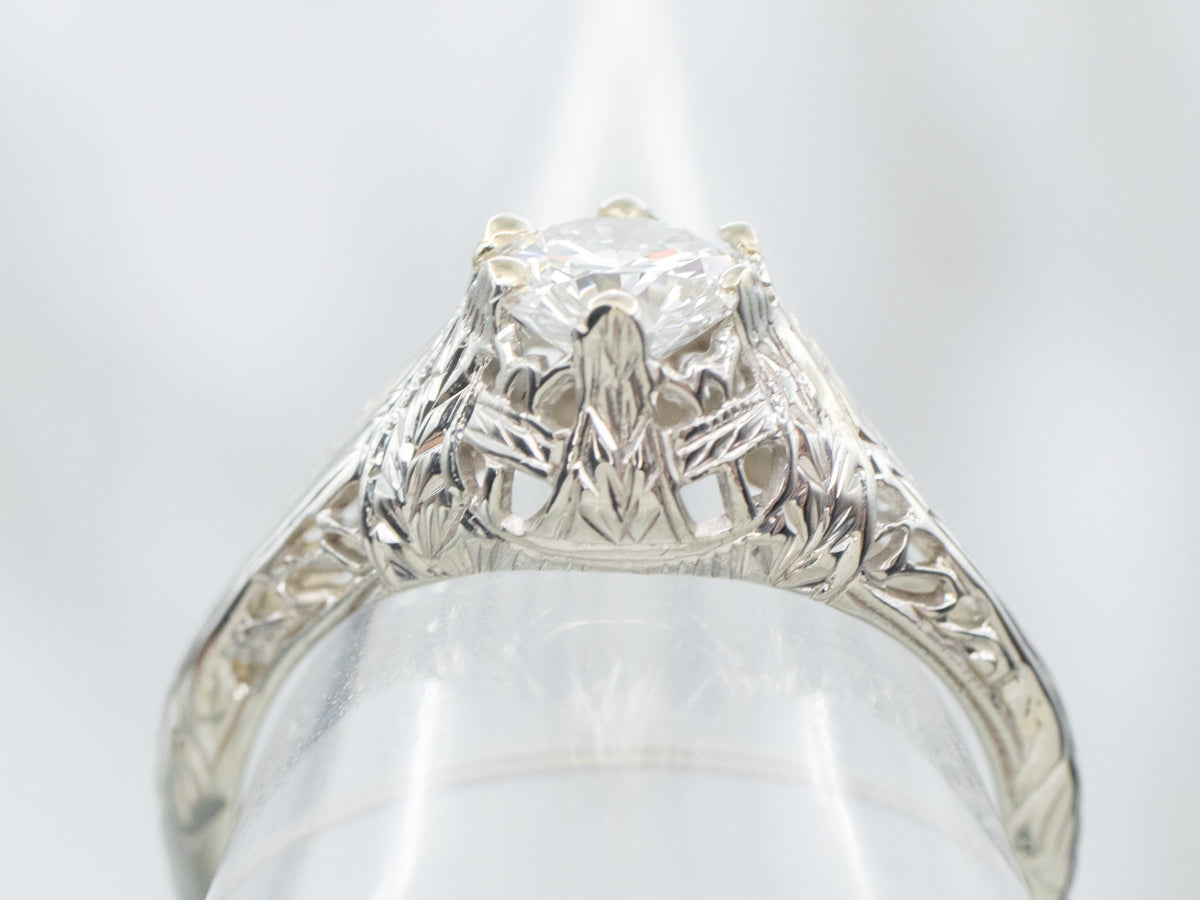 White Gold Art Deco Diamond Solitaire Engagement Ring