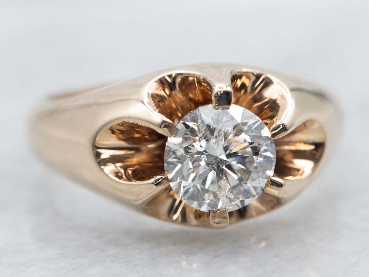 Anillo de compromiso unisex con solitario de diamantes y engaste Belcher