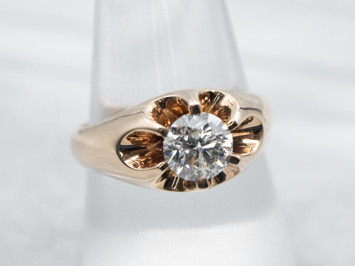 Anillo de compromiso unisex con solitario de diamantes y engaste Belcher