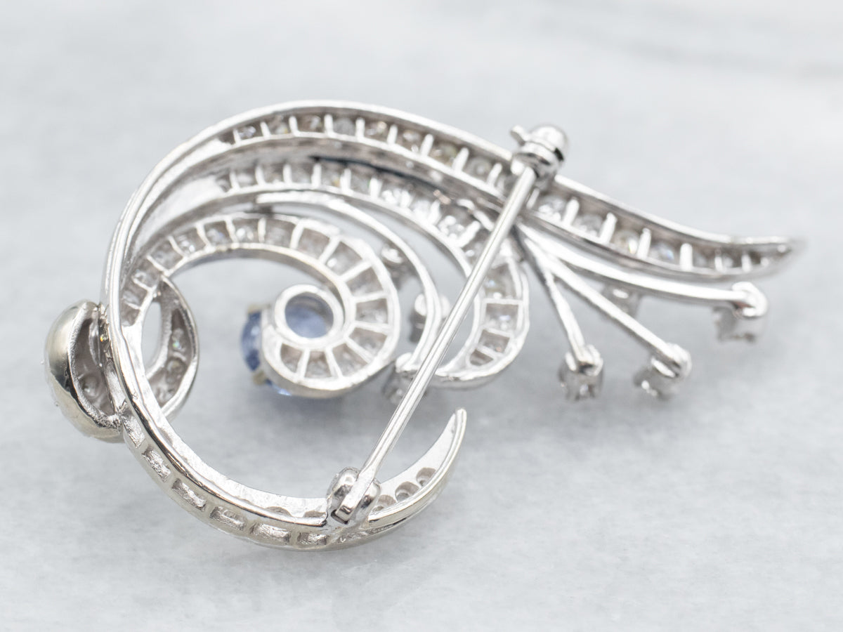 Retro Era White Gold Sapphire and Diamond Brooch