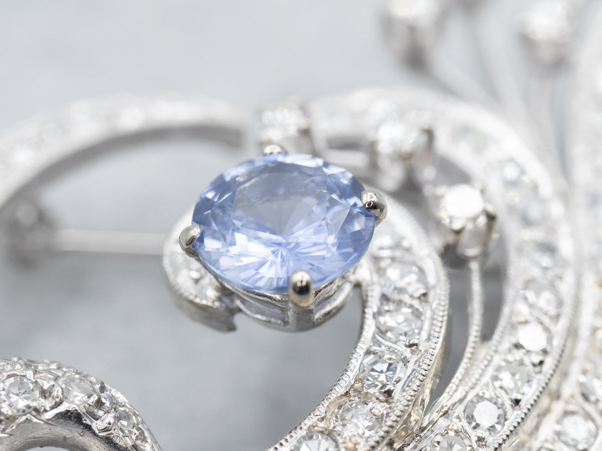 Retro Era White Gold Sapphire and Diamond Brooch