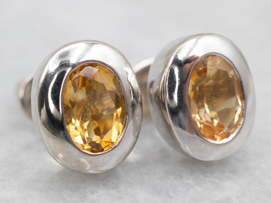 Sleek White Gold Citrine Stud Earrings