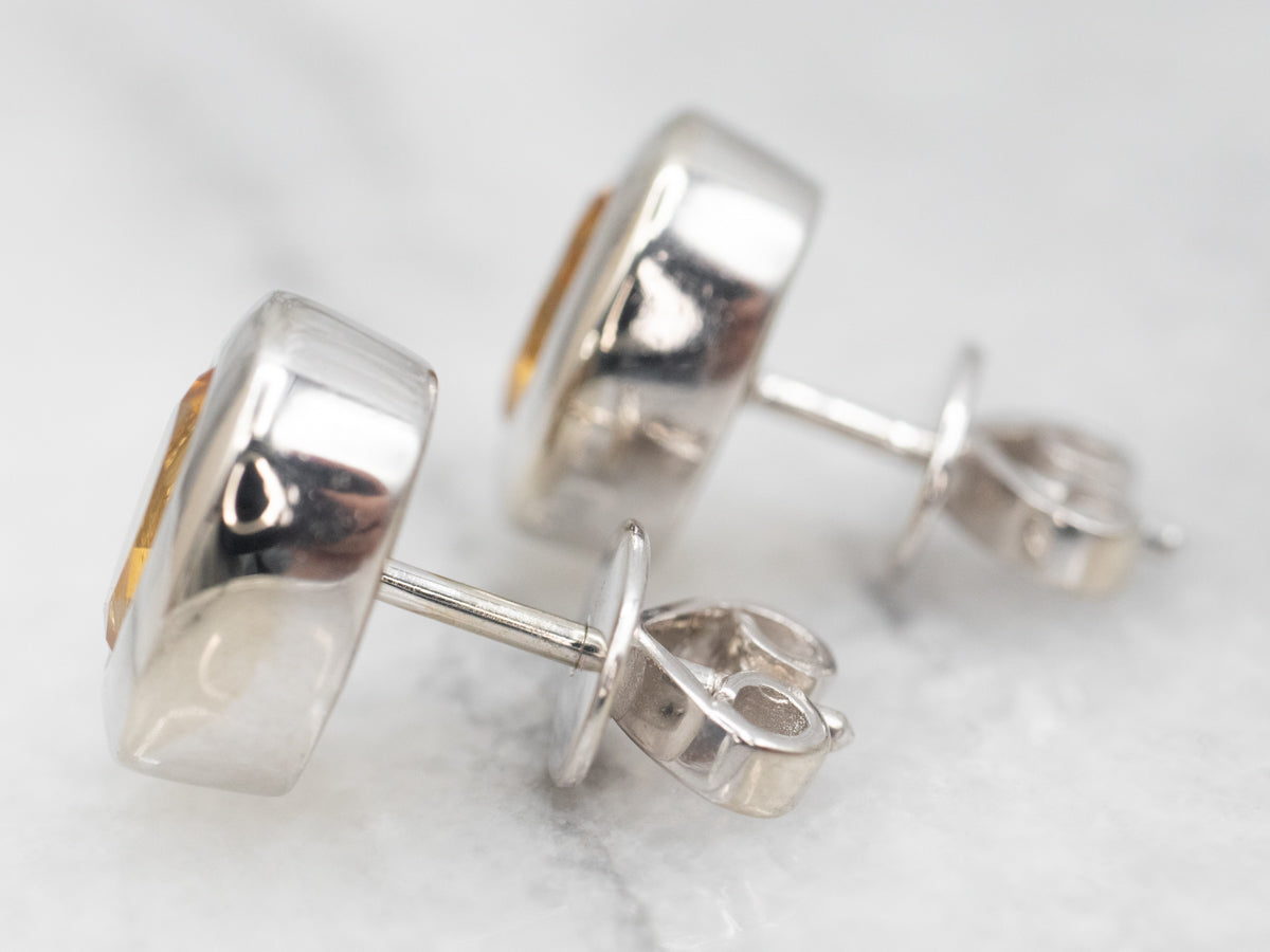 Sleek White Gold Citrine Stud Earrings