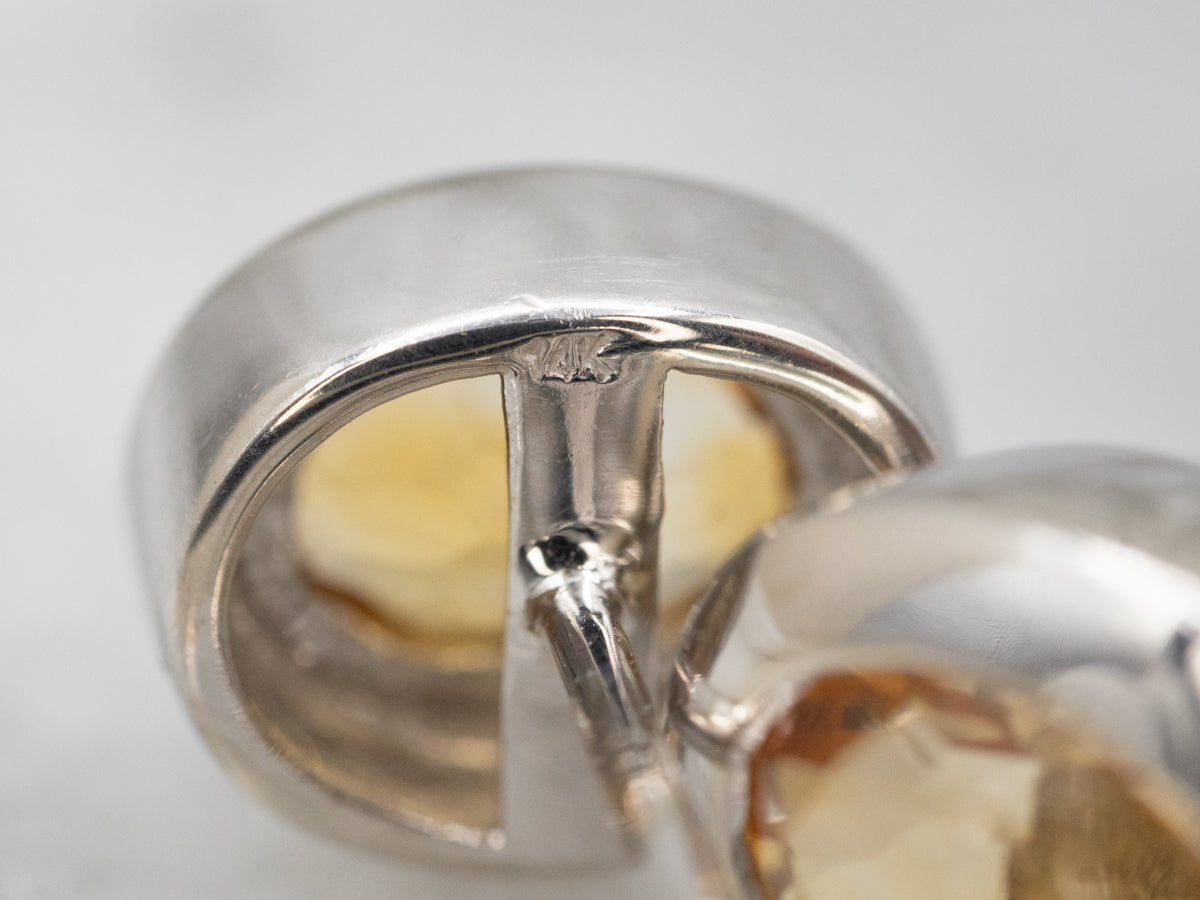 Sleek White Gold Citrine Stud Earrings