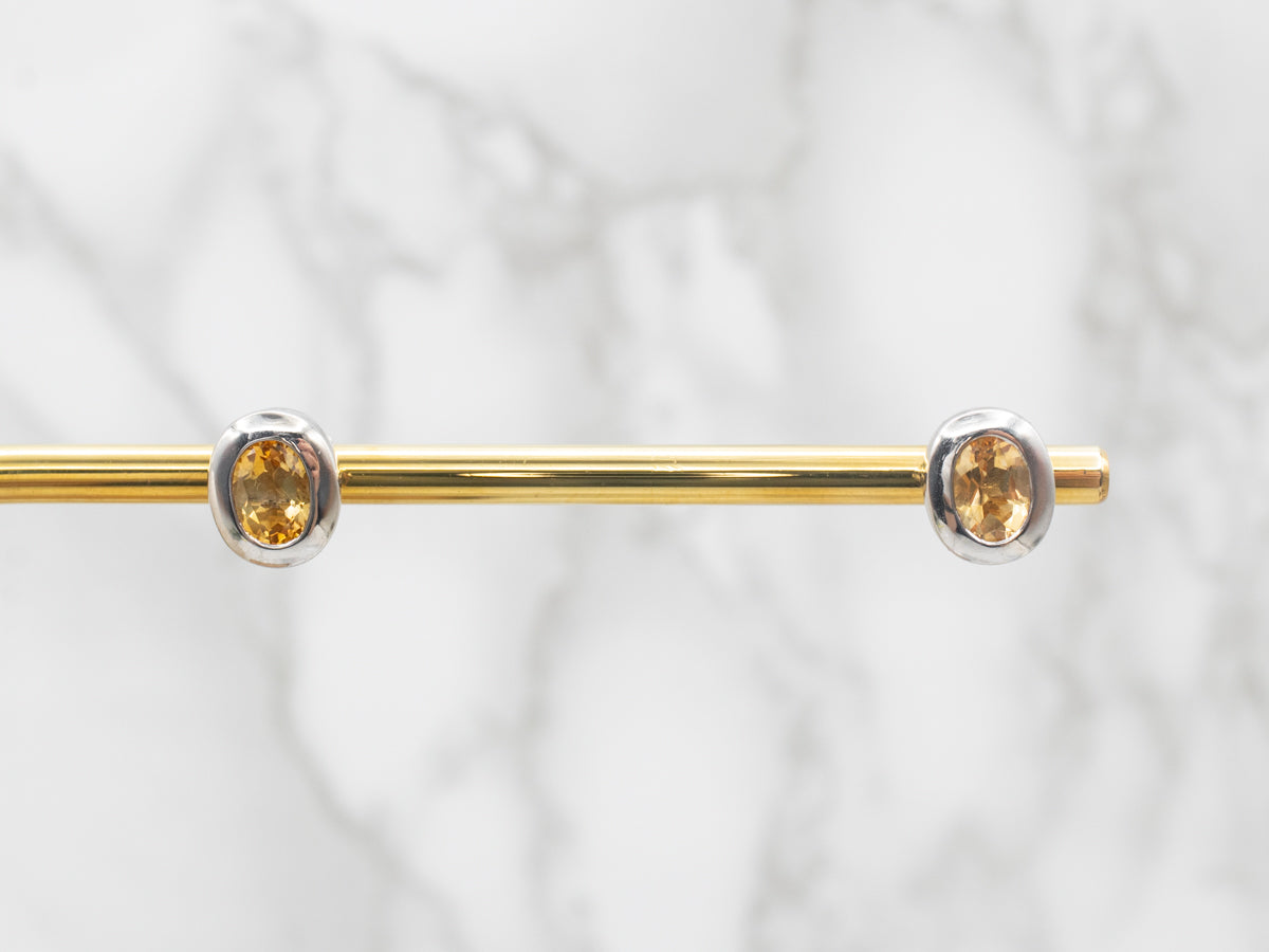 Sleek White Gold Citrine Stud Earrings