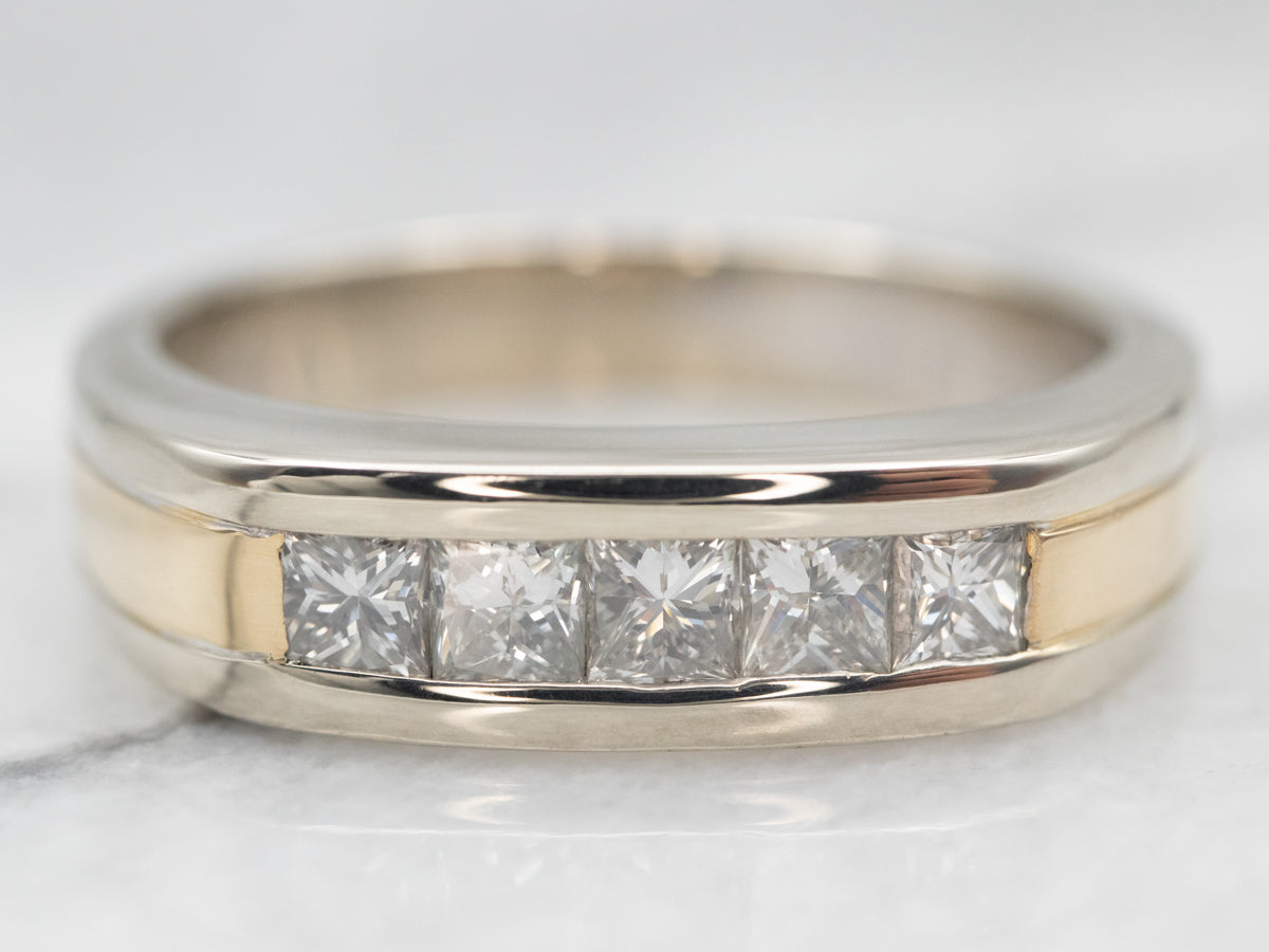 Men's Two Tone Gold Diamond Wedding Band