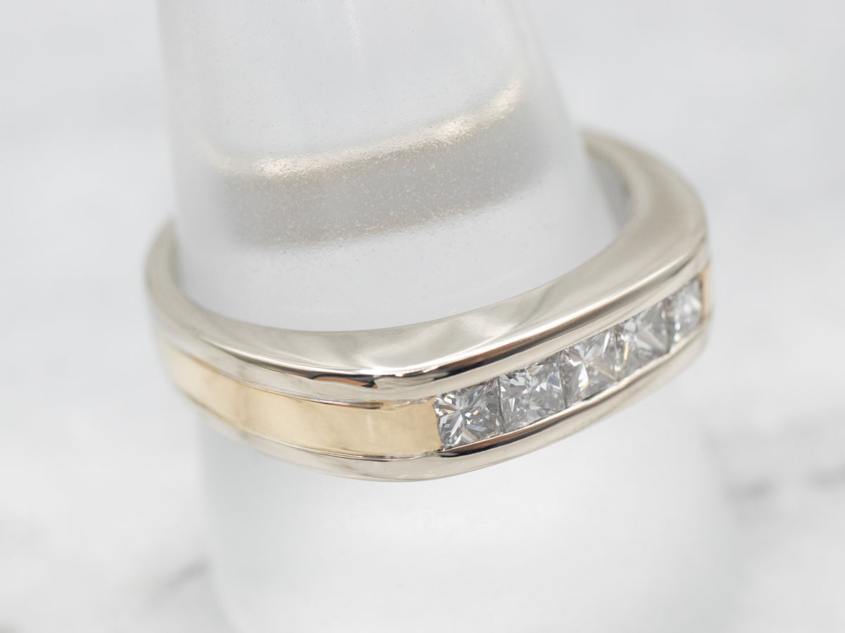 Alianza de boda con diamantes en oro de dos tonos para hombre