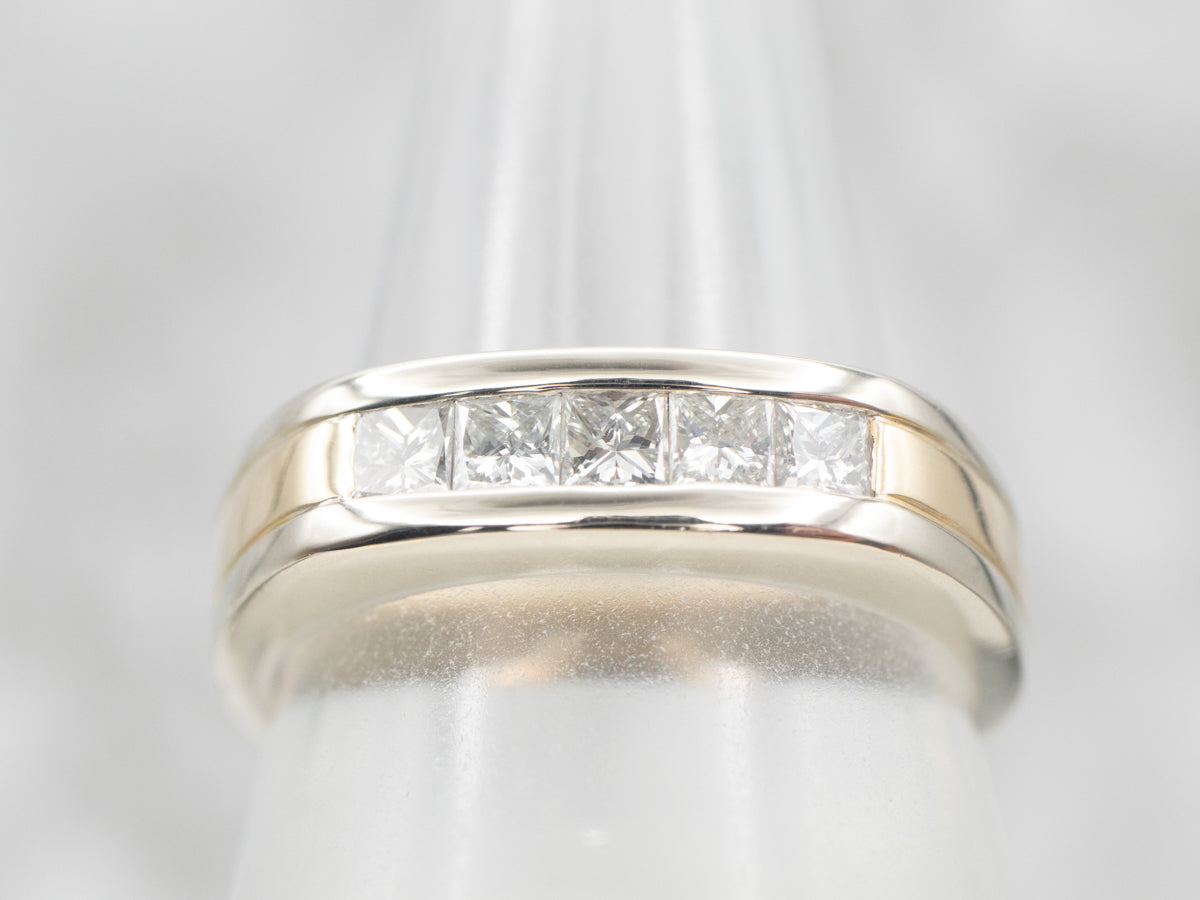 Alianza de boda con diamantes en oro de dos tonos para hombre