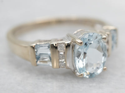 White Gold Aquamarine and Diamond Ring