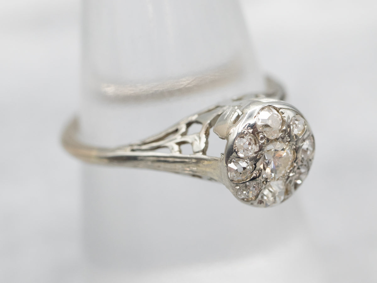 Art Deco Old Mine Cut Diamond Halo Engagement Ring