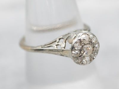 Art Deco Old Mine Cut Diamond Halo Engagement Ring