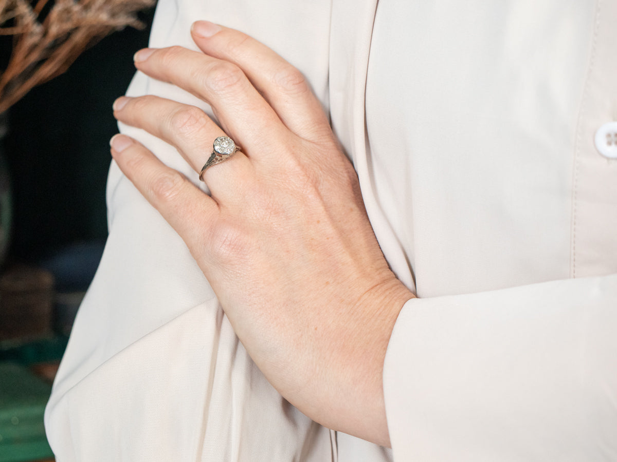 Art Deco Old Mine Cut Diamond Halo Engagement Ring