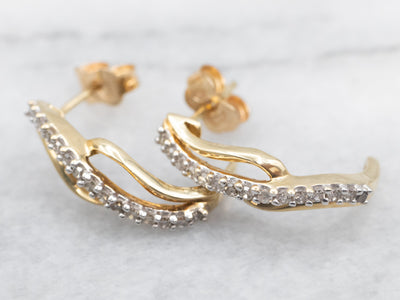 Twisting Gold Diamond Drop Earrings