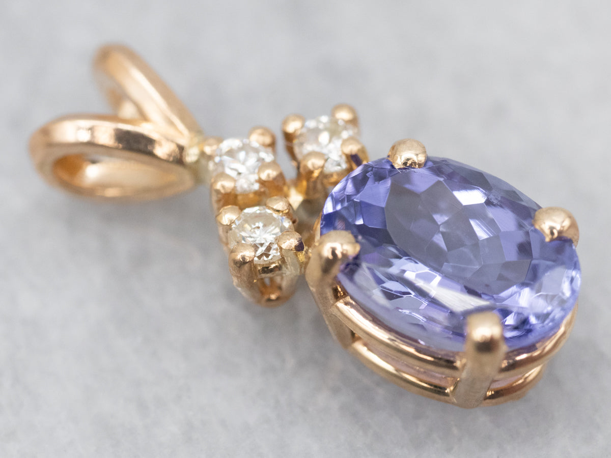 Yellow Gold Tanzanite and Diamond Pendant