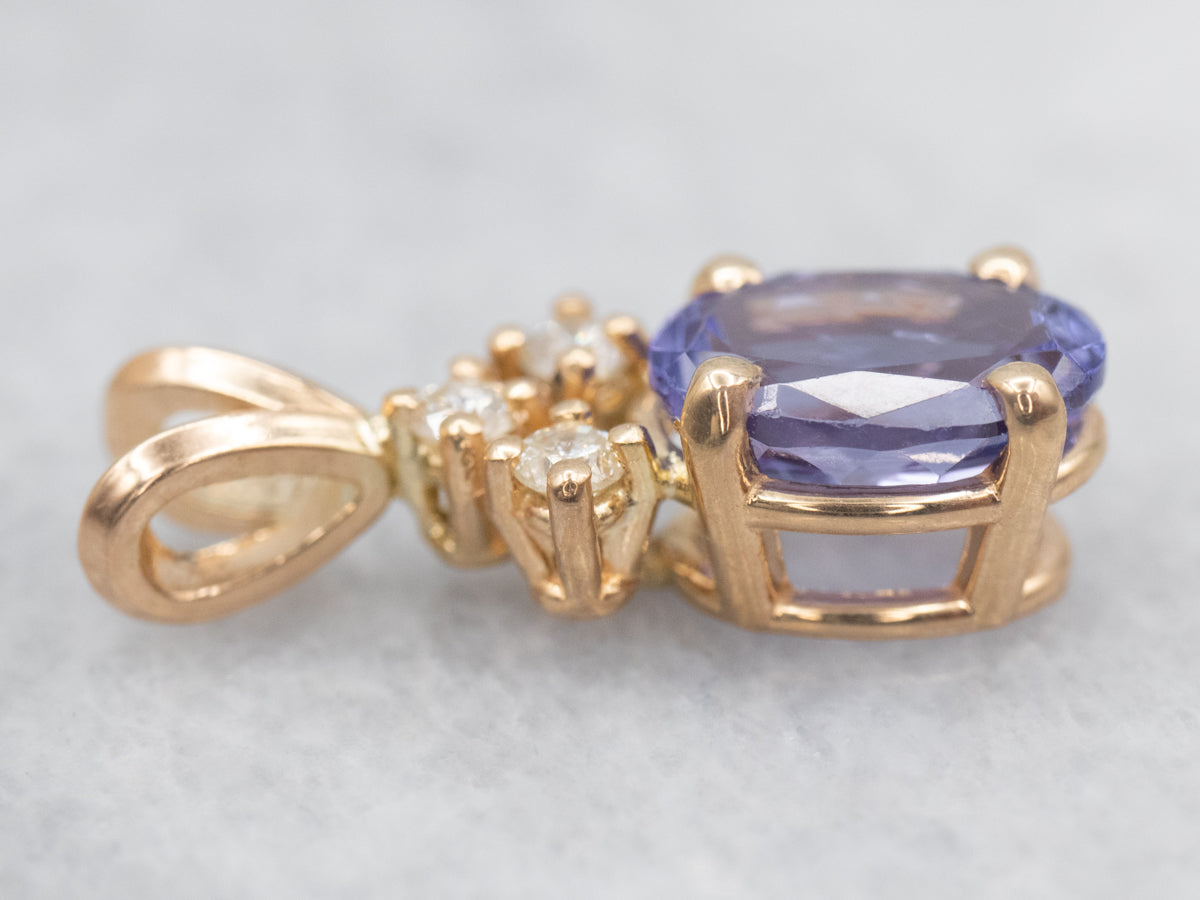 Yellow Gold Tanzanite and Diamond Pendant