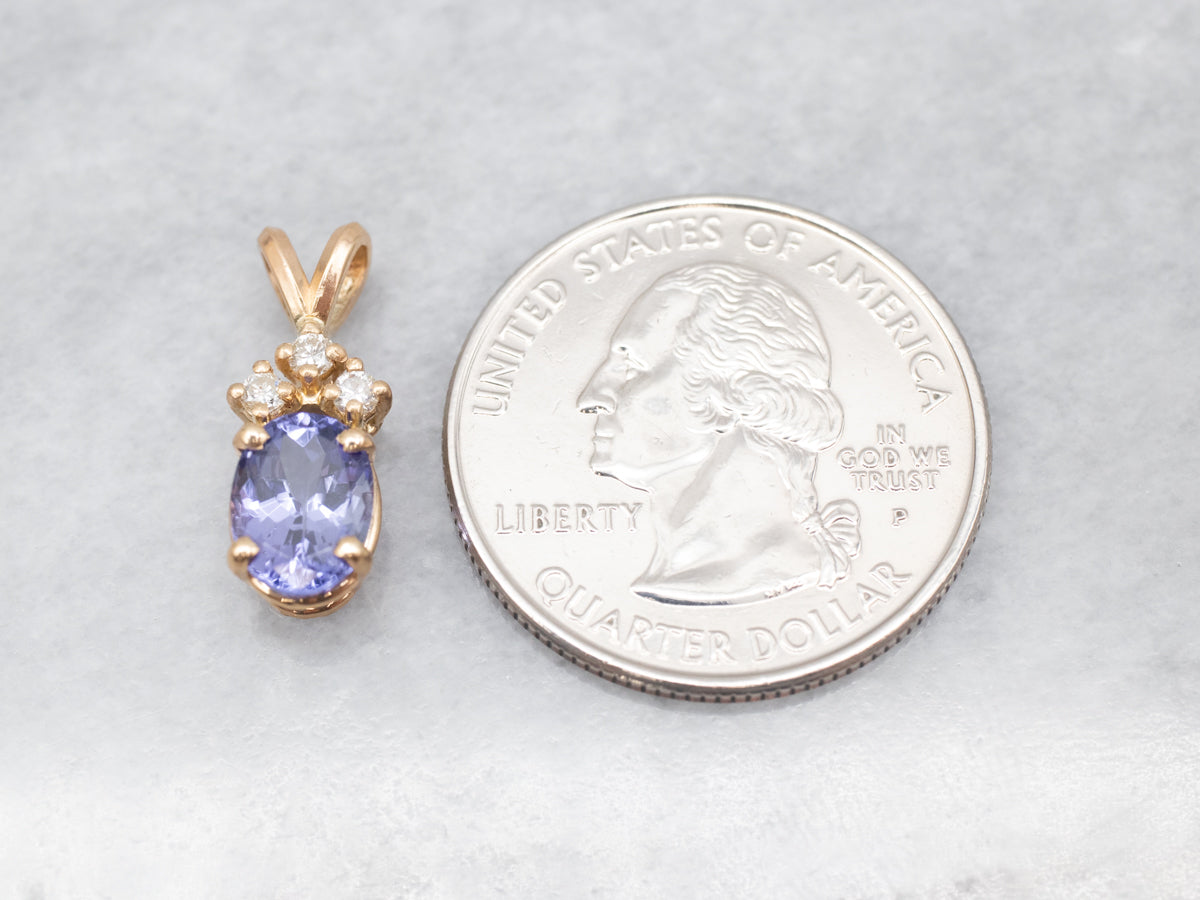 Yellow Gold Tanzanite and Diamond Pendant