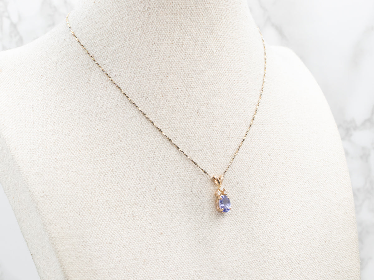 Yellow Gold Tanzanite and Diamond Pendant