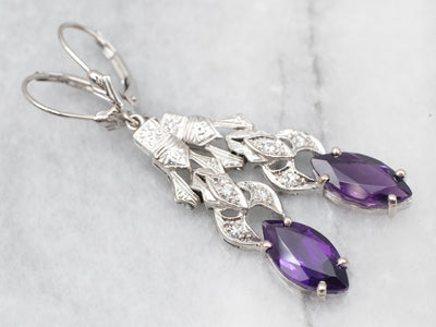 Marquise Cut Amethyst Drop Earrings with Diamond Accents