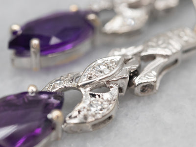 Marquise Cut Amethyst Drop Earrings with Diamond Accents