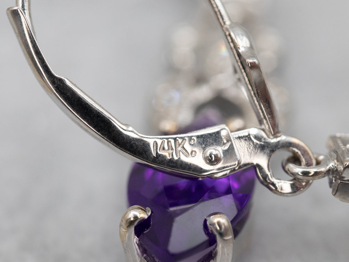 Marquise Cut Amethyst Drop Earrings with Diamond Accents