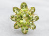 Yellow Gold Peridot Flower Cluster Ring