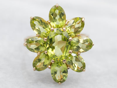 Yellow Gold Peridot Flower Cluster Ring
