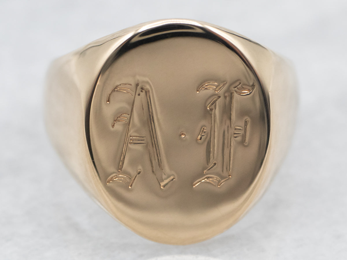 Anillo de sello con monograma "AF" de oro amarillo