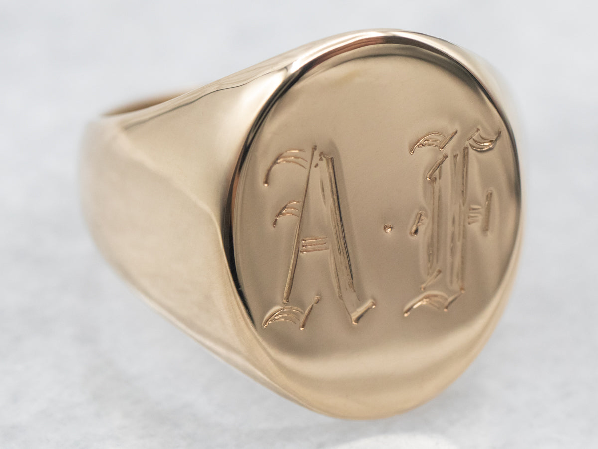 Yellow Gold "AF" Monogrammed Signet Ring