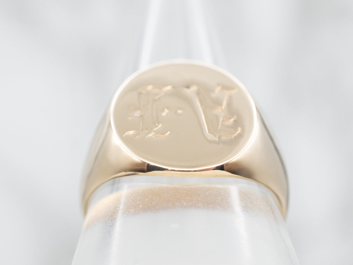 Yellow Gold "AF" Monogrammed Signet Ring