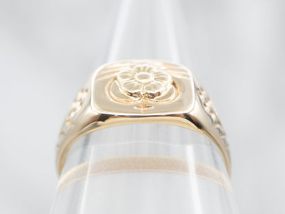 Yellow Gold Floral Signet Ring