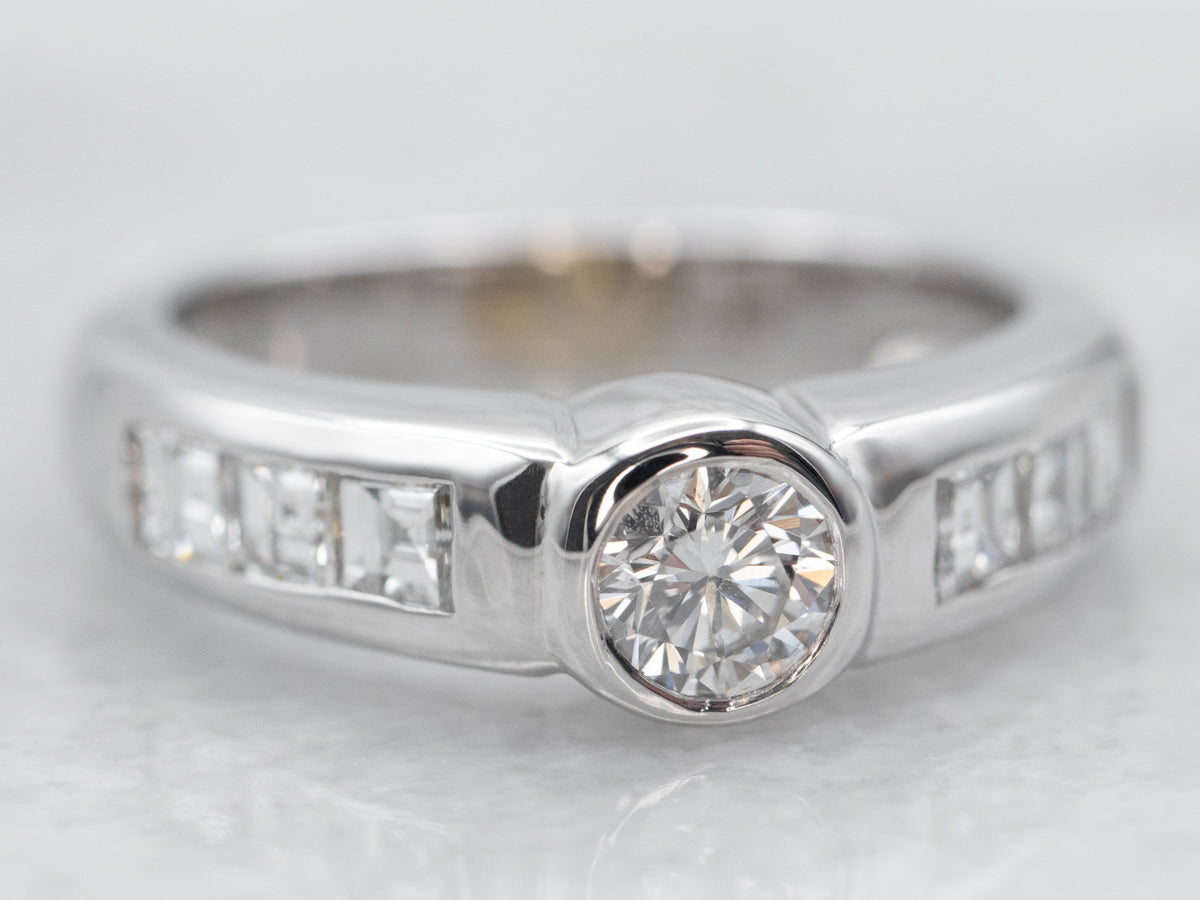 Modern Bezel Set Diamond Engagement Ring with Diamond Accents