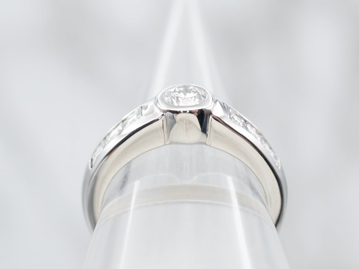 Modern Bezel Set Diamond Engagement Ring with Diamond Accents