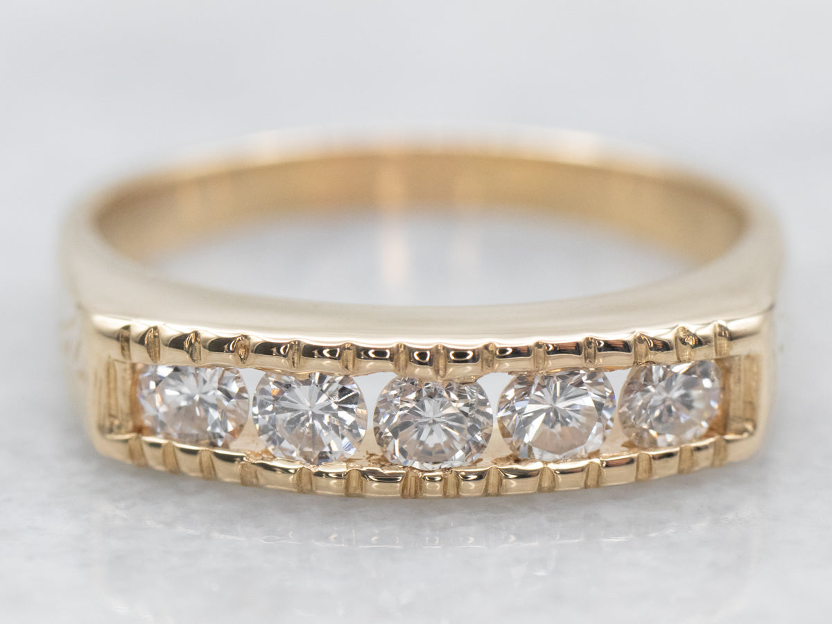 Yellow Gold Square Channel Set Diamond Wedding Band