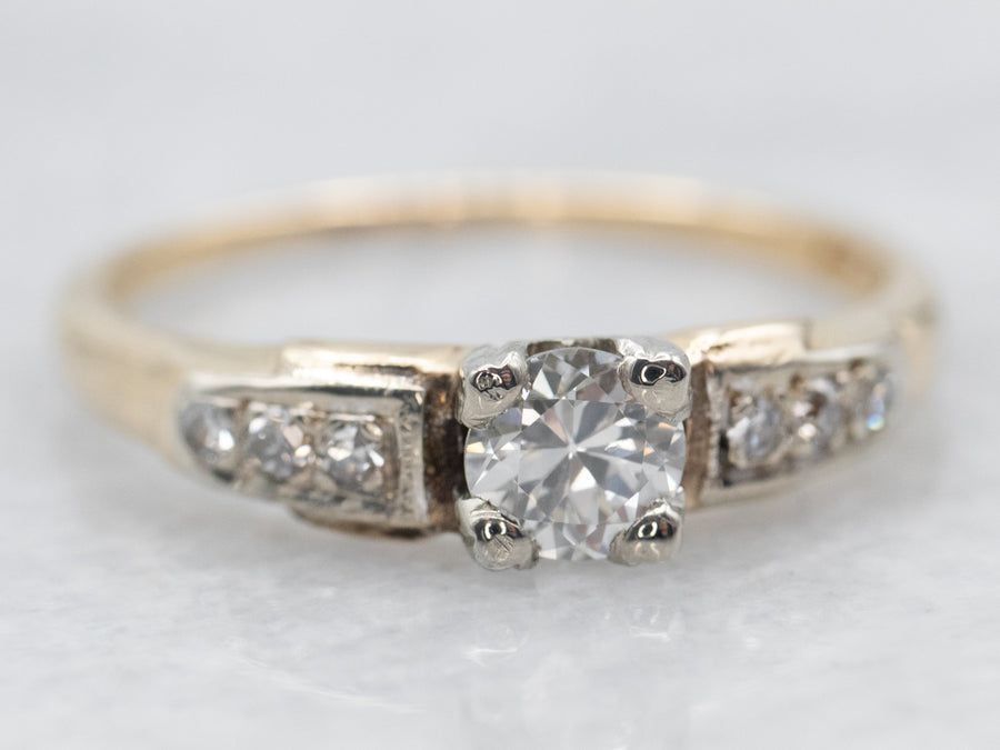 Vintage European Cut Diamond Engagement Ring with Diamond Accents