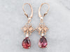 Rose Gold Pink Tourmaline Drop Earrings with Diamond Accents