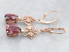 Rose Gold Pink Tourmaline Drop Earrings with Diamond Accents