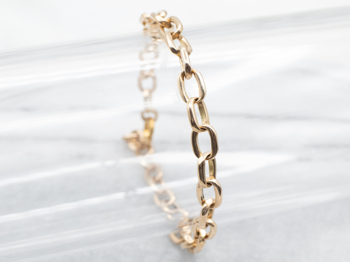 Yellow Gold Chunky Cable Link Bracelet with Spring Ring Clasp