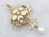 Yellow Gold Art Nouveau Pendant with Diamond and Pearl Accents