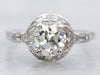 Platinum Old Mine Cut Diamond Engagement Ring with Diamond Accents