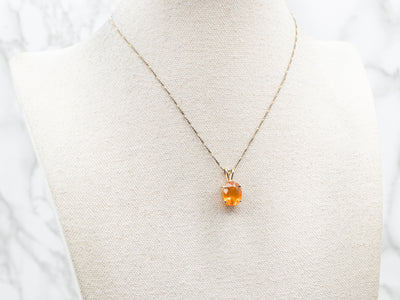 Yellow Gold Fire Opal Solitaire Pendant