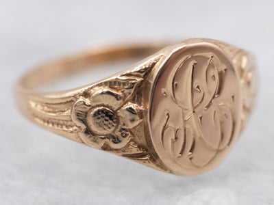 Floral Antique "AC" Monogrammed Signet Ring