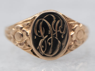Floral Antique "AC" Monogrammed Signet Ring