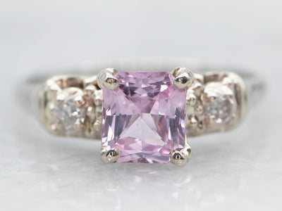 White Gold Pink Sapphire Ring with Diamond Accents