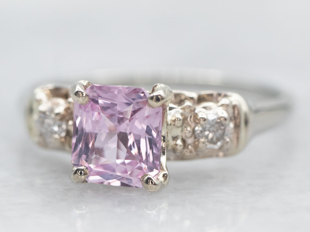 White Gold Pink Sapphire Ring with Diamond Accents