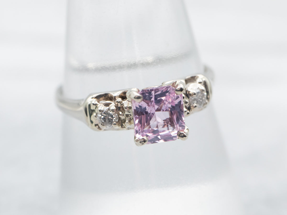 White Gold Pink Sapphire Ring with Diamond Accents