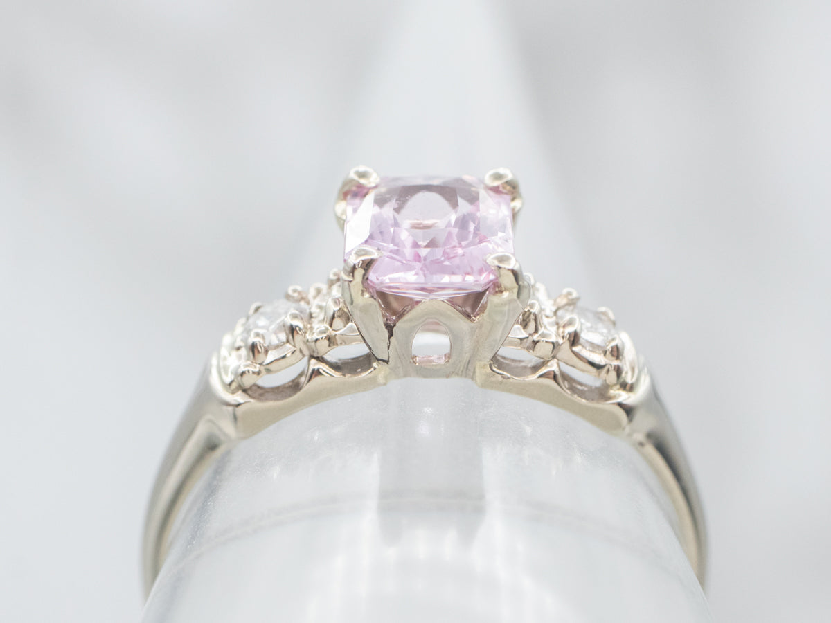 White Gold Pink Sapphire Ring with Diamond Accents