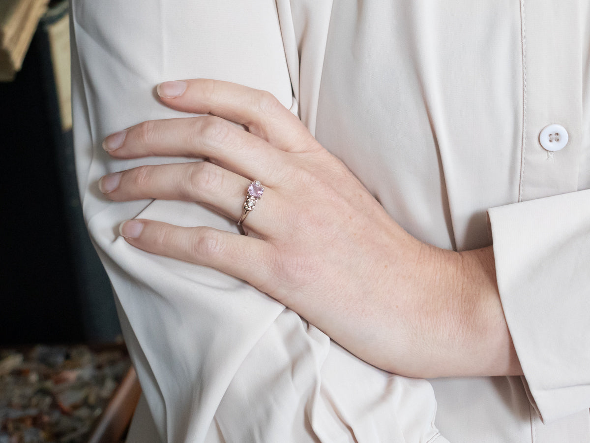 White Gold Pink Sapphire Ring with Diamond Accents