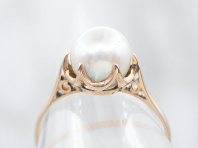 Yellow Gold Saltwater Pearl Solitaire Ring