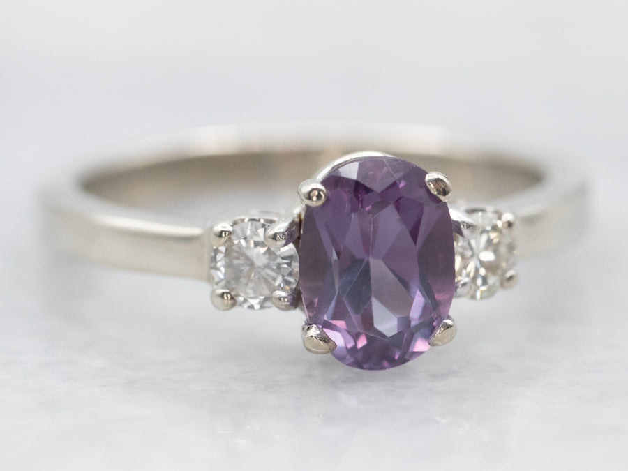 White Gold Synthetic Alexandrite Ring with Diamond Accents